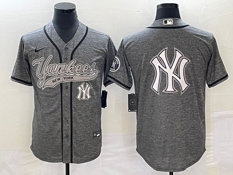 Men's New York Yankees Gray Team Big Logo Cool Base Stitched Baseball Jersey